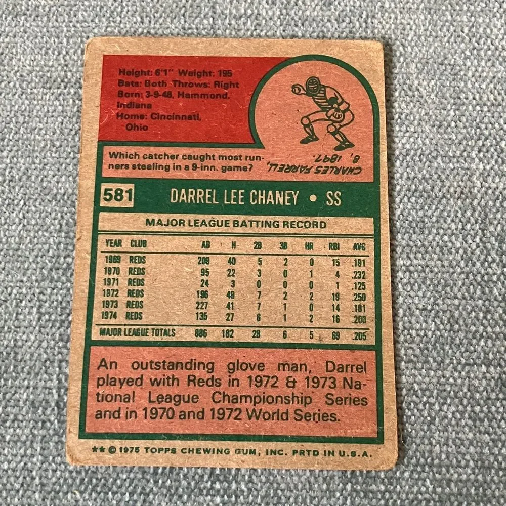 1975 Topps Cincinnati Reds Baseball Card Trading Card